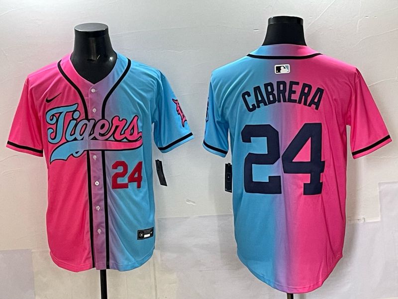 Men 2025 Detroit Tigers #24 Cabrera Blue pink Game Nike MLB Jersey style 03